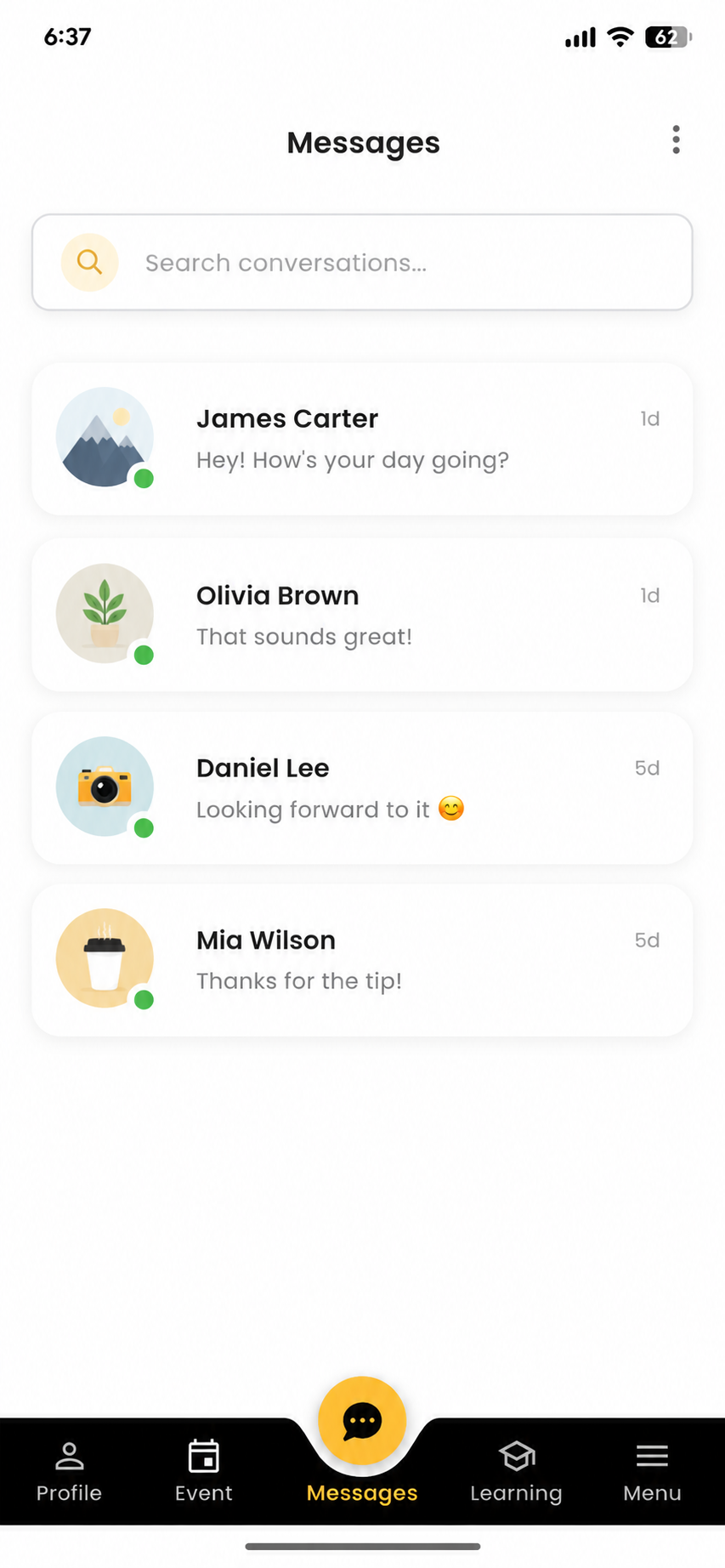 PairAble chats screen showing recent conversations