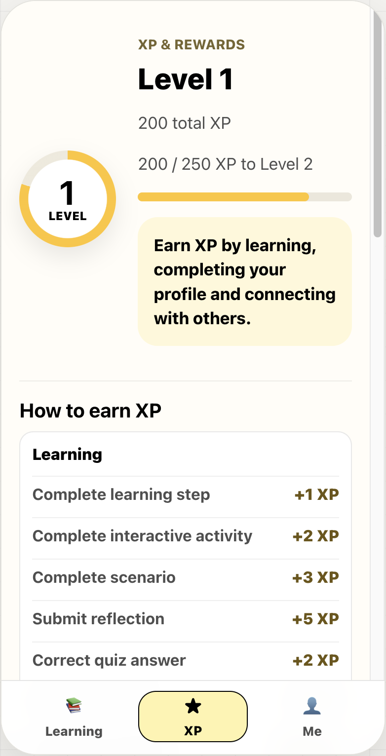 PairAble XP and rewards learning progress screen