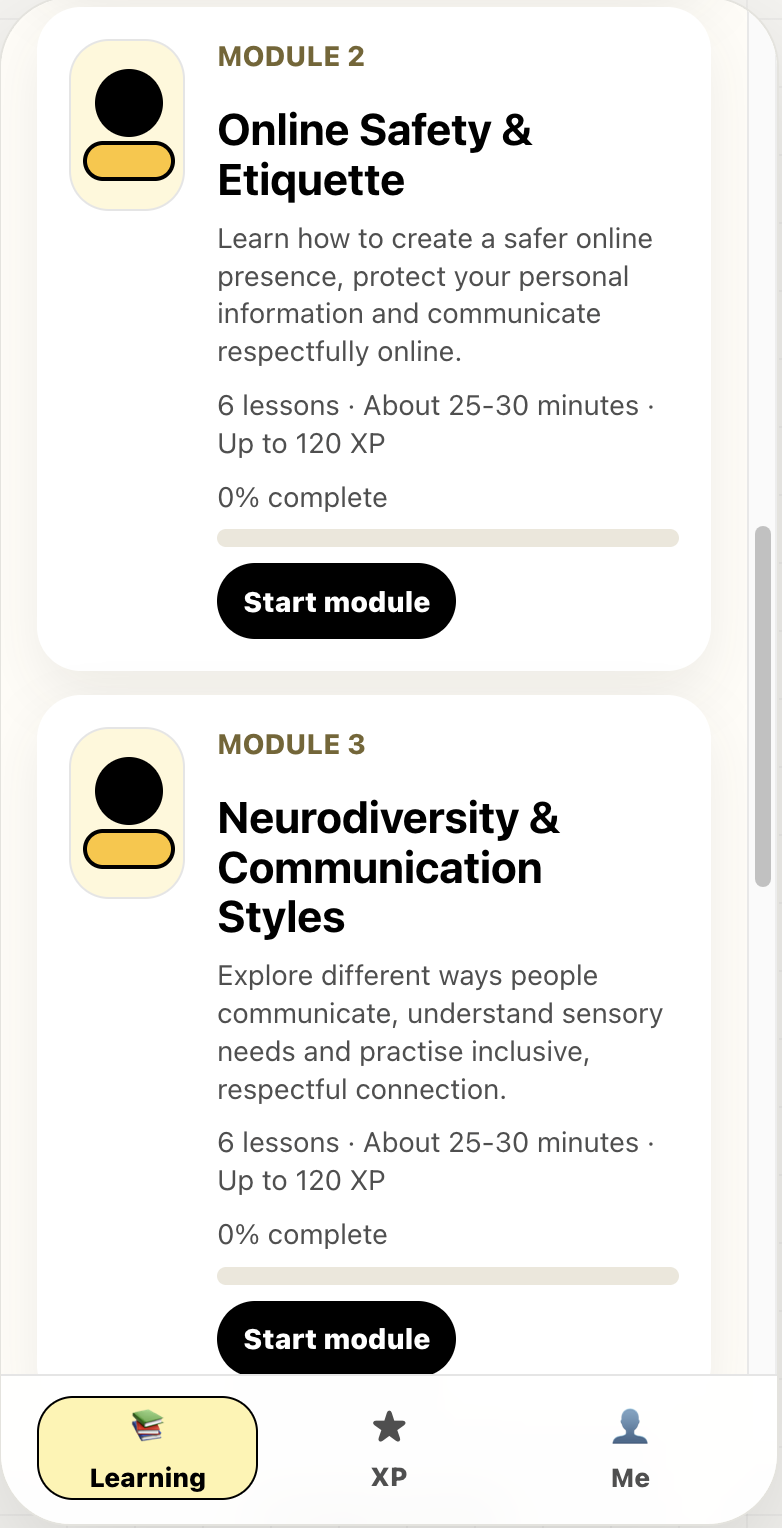 PairAble online safety and communication modules screen